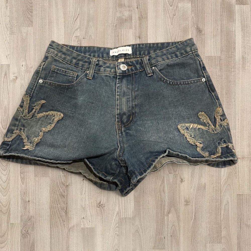 Angel Kiss Blue Denim Shorts with Butterfly Design